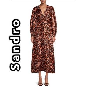 NWT SANDRO leopard-print maxi dress